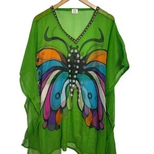 Sita Vibrant Embellished Beaded Sheer Butterfly Cover Up One Size